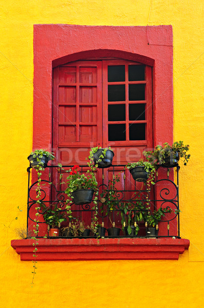 Stock fotó: Ablak · mexikói · ház · piros · festett · növények