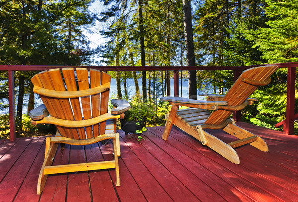 Forest cottage deck and chairs Stock photo © elenaphoto