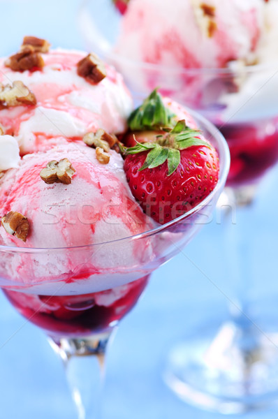 Stock photo: Strawberry ice cream sundae