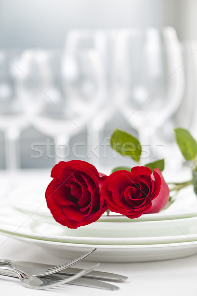 Foto d'archivio: Romantica · ristorante · cena · tavola · due · rose