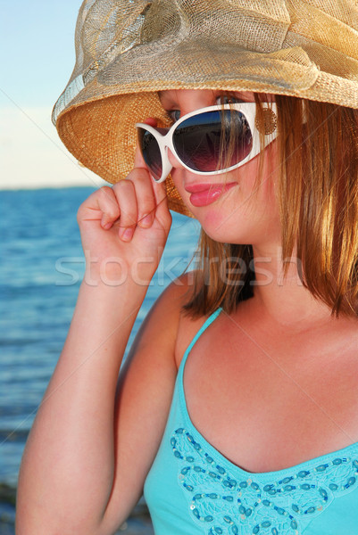 Сток-фото: Hat · Солнцезащитные · очки · лет · пляж