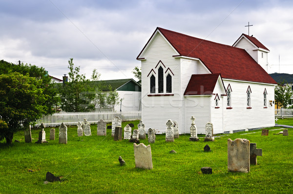 Stok fotoğraf: Kilise · mezarlık · newfoundland · Kanada · yeşil · kırmızı