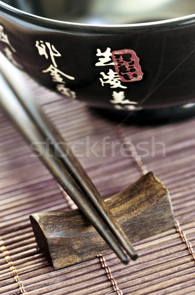 Reis Schüssel Essstäbchen asian Holz Stock foto © elenaphoto