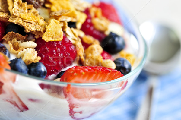 Joghurt bogyók granola adag friss egészség Stock fotó © elenaphoto