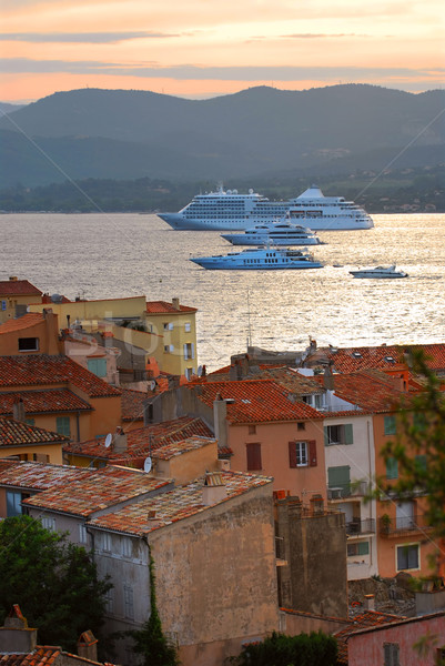 Cruzeiro navios pôr do sol francês casa viajar Foto stock © elenaphoto