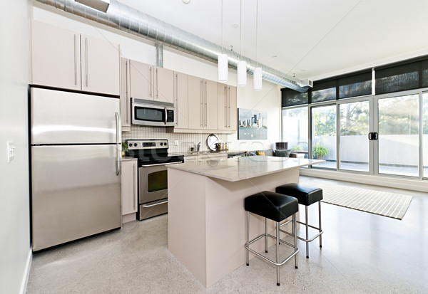 Modern condo kitchen and living room Stock photo © elenaphoto