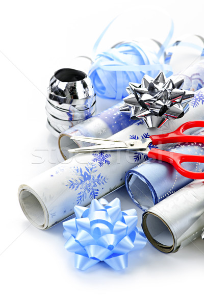 Natal papel de embrulho arcos tesoura Foto stock © elenaphoto