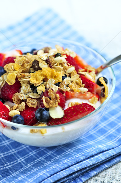 Joghurt bogyók granola adag friss egészség Stock fotó © elenaphoto