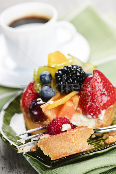 Foto stock: Berry · tarta · café · frescos · mixto · servido