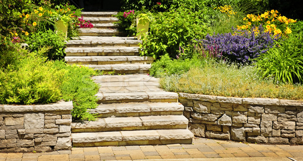Naturalnych kamień krajobraz domu ogród schody Zdjęcia stock © elenaphoto