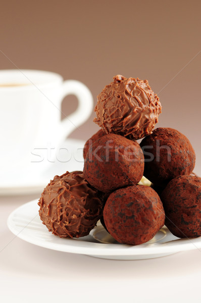 Chocolate truffles and coffee Stock photo © elenaphoto