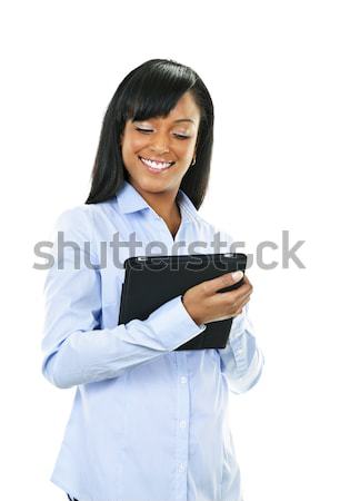 Happy woman with tablet computer Stock photo © elenaphoto