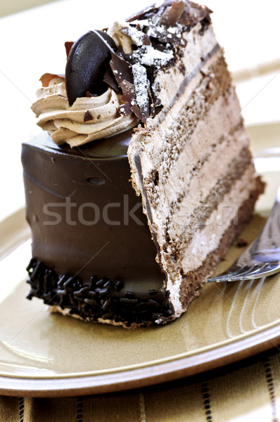 Plaster mus czekoladowy ciasto serwowane tablicy Zdjęcia stock © elenaphoto