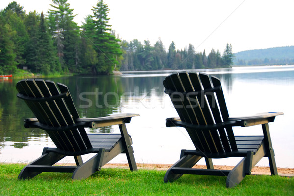 Zdjęcia stock: Jezioro · dwa · krzesła · brzegu