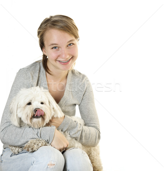 Teen girl with cute dog Stock photo © elenaphoto