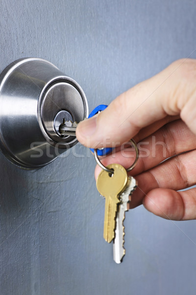Hand inserting keys in lock Stock photo © elenaphoto