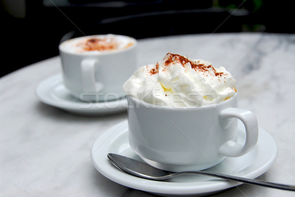 Stock fotó: Kávé · kettő · csészék · dohányzóasztal · csokoládé · tej