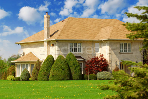 Familie zu Hause groß grünen Rasen Vorderseite Himmel Stock foto © elenaphoto