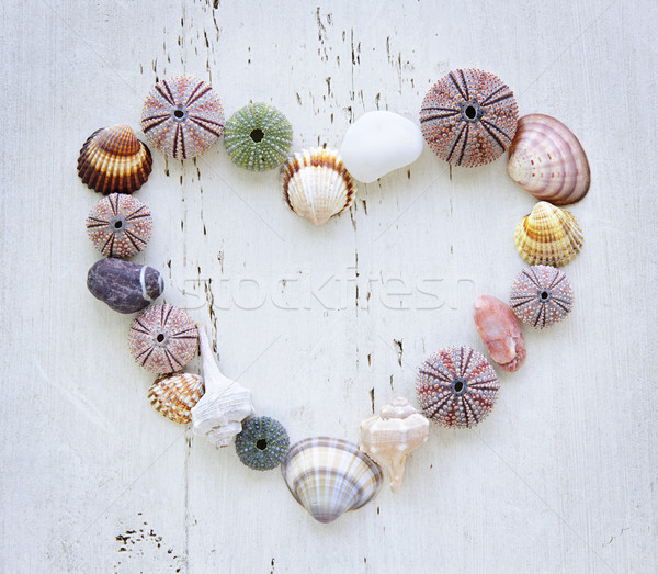 Stock photo: Heart of seashells and rocks