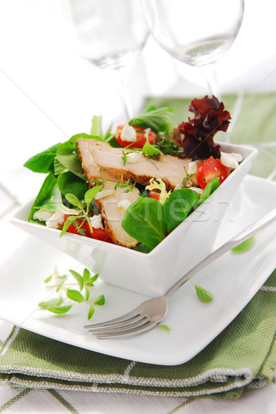 [[stock_photo]]: Salade · fraîches · vert · poulet · grillé · herbes · tomates