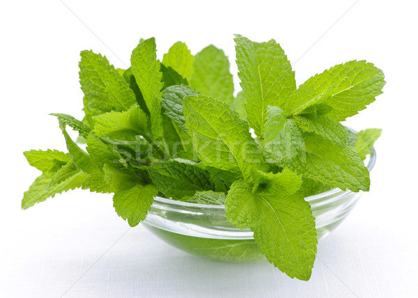 Mint sprigs in bowl Stock photo © elenaphoto
