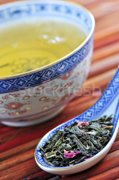 Thé vert tasse détacher sécher laisse cuillère [[stock_photo]] © elenaphoto