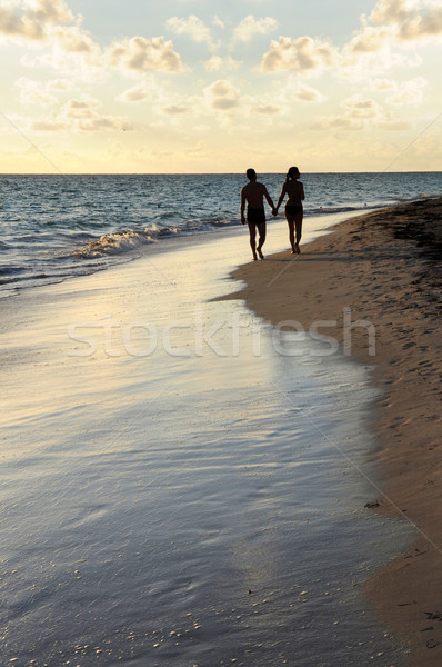 Foto stock: Casal · caminhada · praia · andar · praia