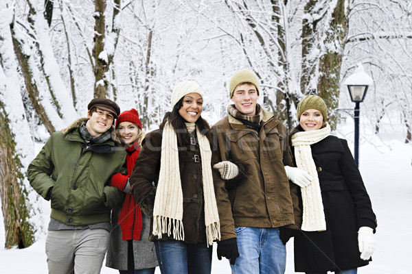 Groep vrienden buiten winter jonge Stockfoto © elenaphoto