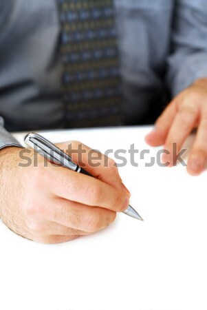 Schrijven handen witte pen Stockfoto © elenaphoto