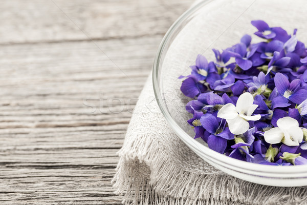 Edible violets in bowl Stock photo © elenaphoto