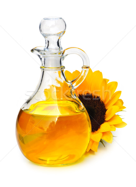 Olej słonecznikowy butelki kwiat odizolowany biały świetle Zdjęcia stock © elenaphoto