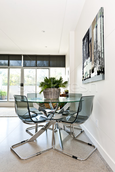 современных столовая обеденный стол стульев чердак квартиру Сток-фото © elenaphoto