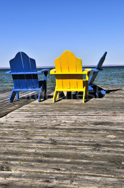 Chairs on wooden dock at lake Stock photo © elenaphoto