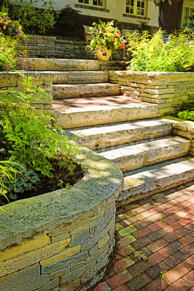 Doğal taş peyzaj ev bahçe merdiven Stok fotoğraf © elenaphoto