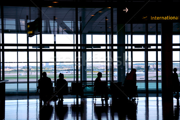 Stockfoto: Mensen · luchthaven · wachten · internationale · teken · vliegtuig