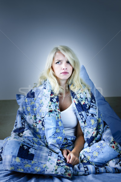 Kadın uykusuz sarışın kadın yatak uykusuzluk kadın Stok fotoğraf © elenaphoto