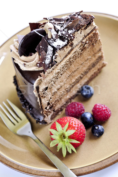 ストックフォト: スライス · チョコレートムース · ケーキ · 務め · プレート