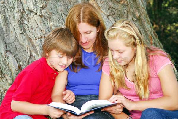 Family reading a book Stock photo © elenaphoto