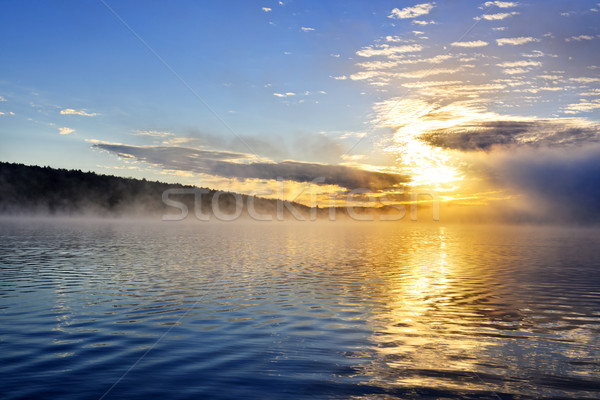 Sunrise on foggy lake Stock photo © elenaphoto