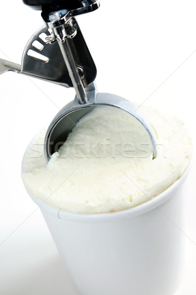 ストックフォト: たらい · バニラ · アイスクリーム · スクープ · 白 · 氷