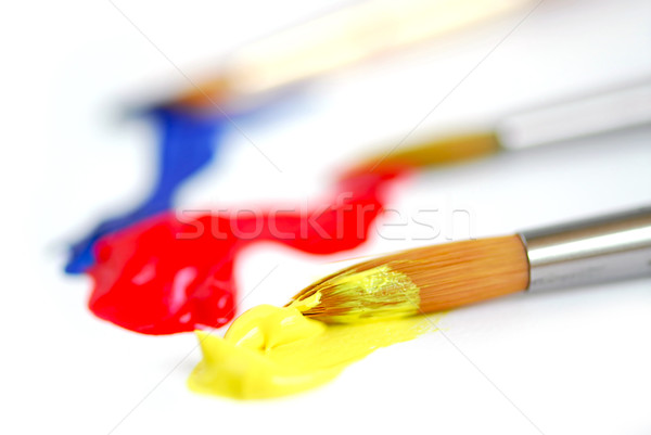 Stockfoto: Primair · kleuren · penseel · macro · penselen · verf