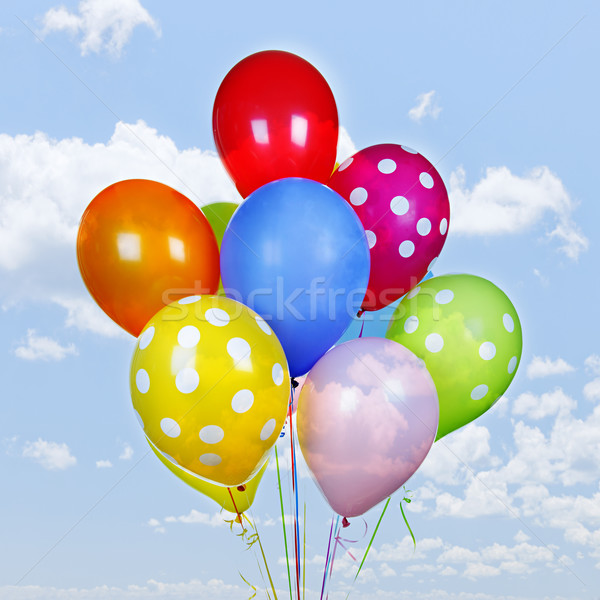 Farbenreich Ballons blauer Himmel Helium Wolken orange Stock foto © elenaphoto