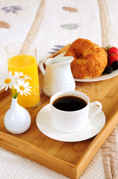 Foto stock: Desayuno · cama · bandeja · diseno · naranja