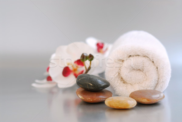 Spa weiß gerollt up Handtuch Massage Stock foto © elenaphoto