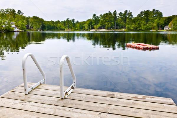 [[stock_photo]]: Quai · calme · lac · chalet · pays · échelle