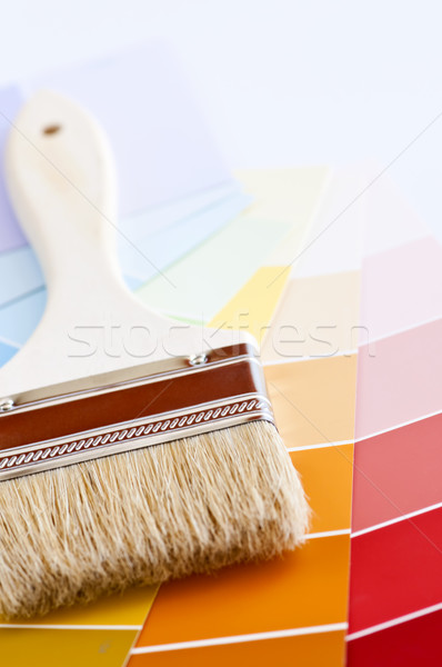 Paint brush with color cards Stock photo © elenaphoto