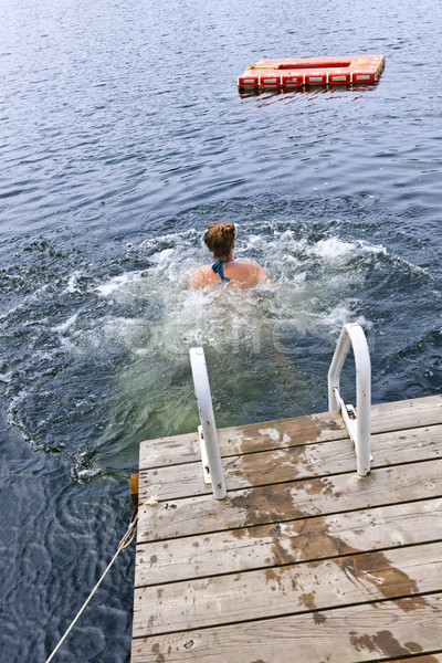 Teenage girl swimming in lake Stock photo © elenaphoto