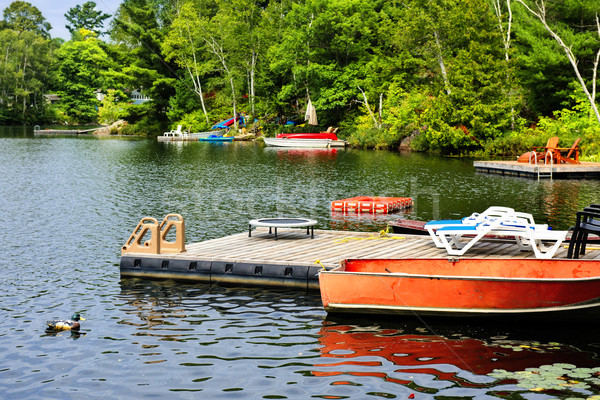 Cottage lake with diving platform and docks Stock photo © elenaphoto