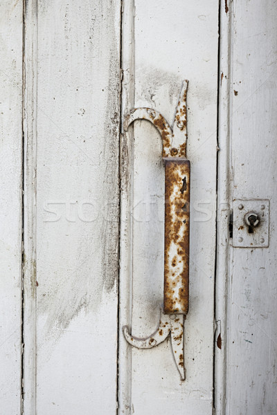 Rusty handle on white door Stock photo © elenaphoto