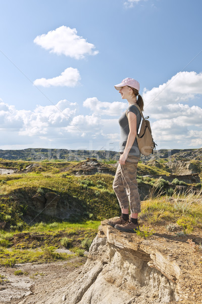 Hiker in badlands of Alberta, Canada Stock photo © elenaphoto